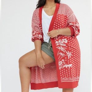 FARMRio for Anthropologie Long Red Jungle Sweater - Size 2XL